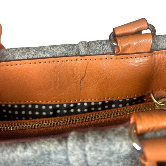 Kate Spade Quinn Wool Toggle Satchel Handbag with Leather Trim in Gray & Tan EUC - Picture 12 of 14